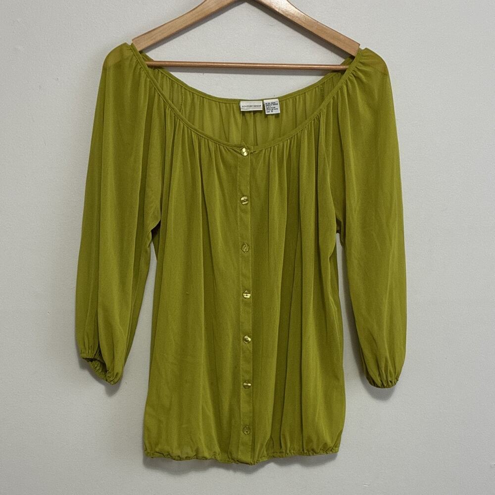 Vintage Y2K Newport News Chartreuse Off the Shoulder Peasant Blouse Size S Boho